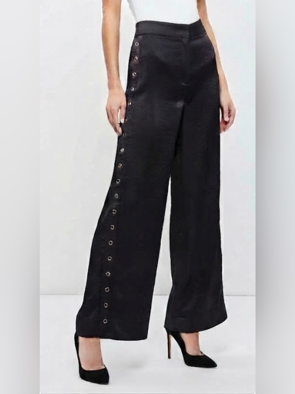 House of Harlow 1960 Black Wide Leg Eyelet-Trim Pants